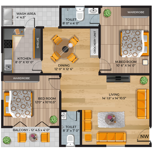 2BHK 1200SFT West Facing