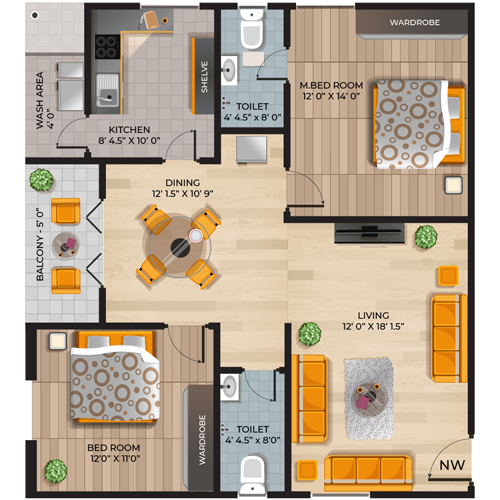 2BHK 1258SFT West Facing